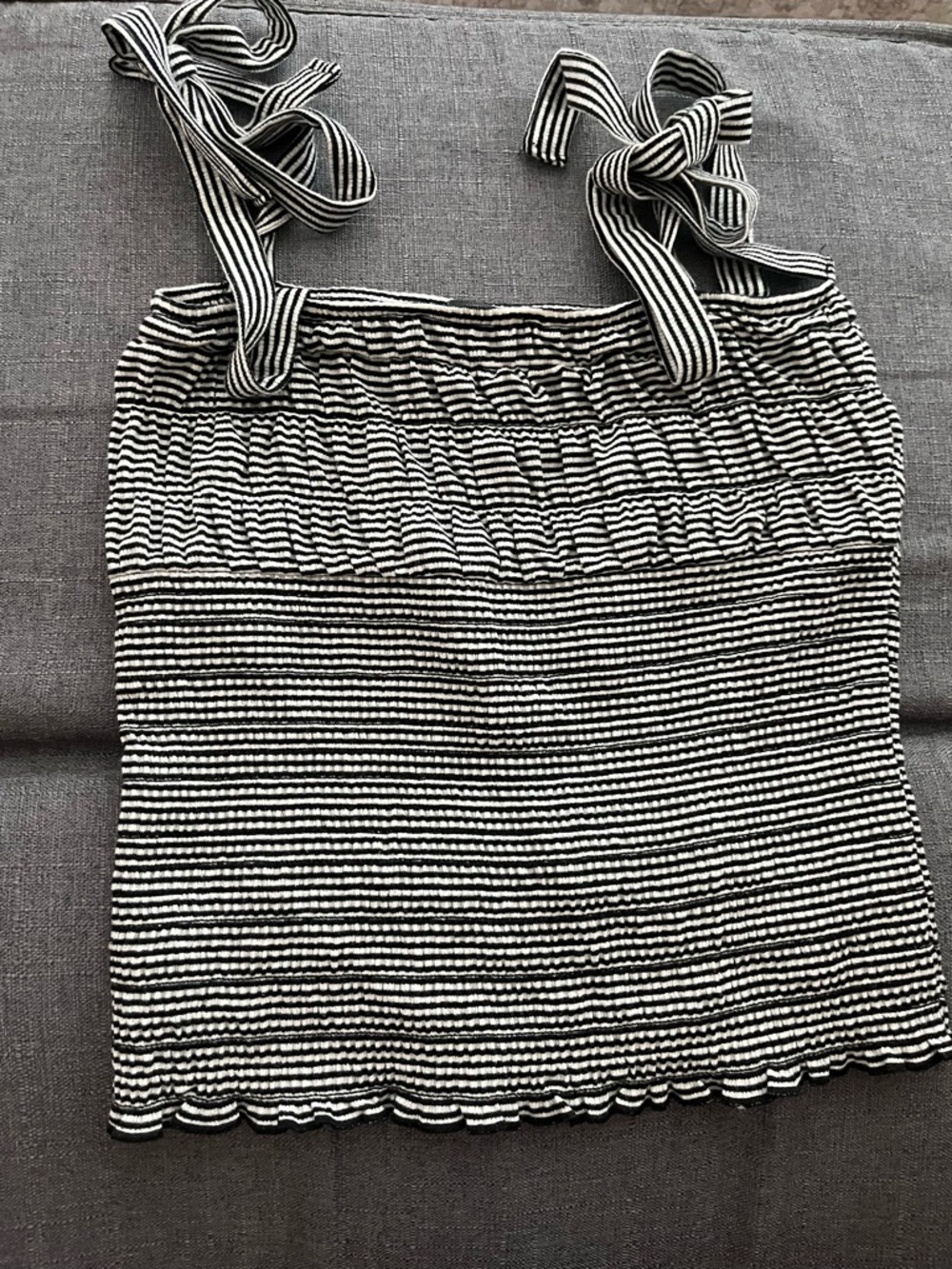Striped Black & White Smocked Tank with Tie Straps